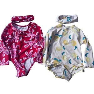 Jessica Simpson Swimsuit Set Toddler 24M Pink Floral Lemon Rash Guard